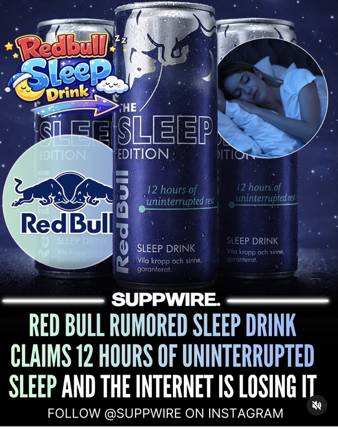 Viral social media post about Red Bull sleep drink rumor and sleep beverage trend