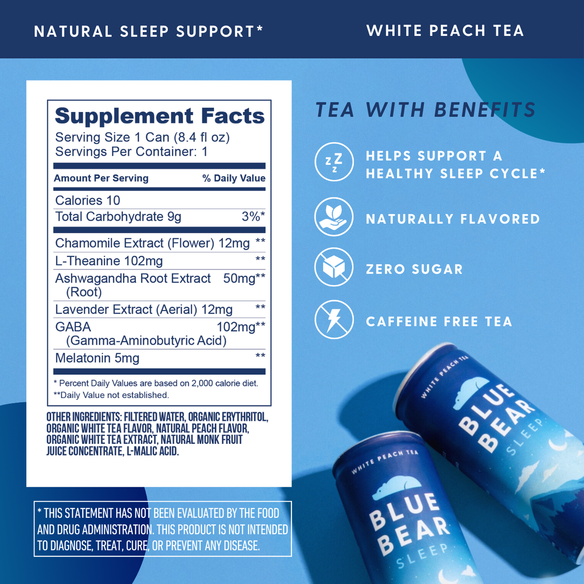 Blue Bear Sleep Drink - White Peach Tea for Natural Sleep Support
